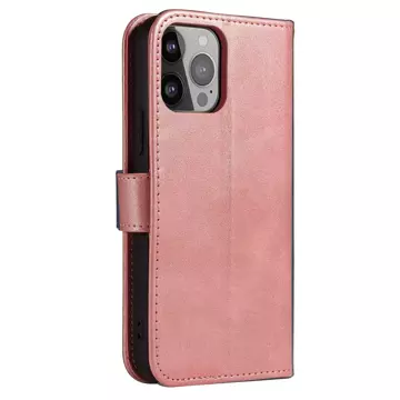 Etui na telefon Magnet Case do iPhone 14 Pro elegancki futerał etui pokrowiec z klapką i funkcją podstawki różowy