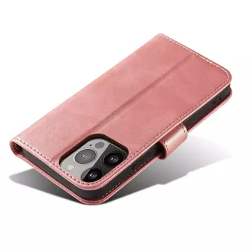 Etui na telefon Magnet Case do iPhone 14 Pro elegancki futerał etui pokrowiec z klapką i funkcją podstawki różowy