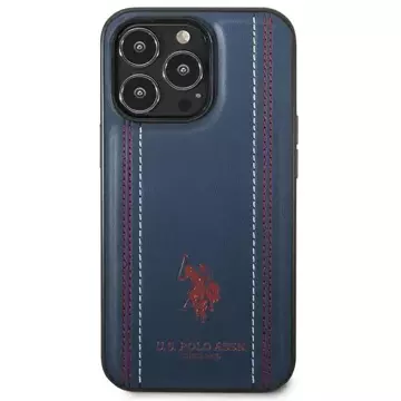 Etui na telefon US Polo Leather Stitch  iPhone 14 Pro 6,1" granatowy/navy blue