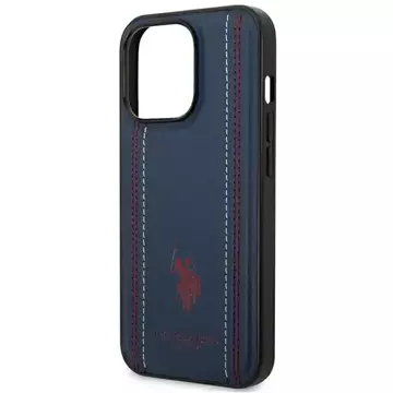 Etui na telefon US Polo Leather Stitch  iPhone 14 Pro 6,1" granatowy/navy blue