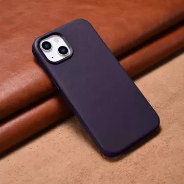 Etui na telefon iCarer Case Leather z naturalnej skóry do iPhone 14 Plus ciemnofioletowy (kompatybilne z MagSafe)