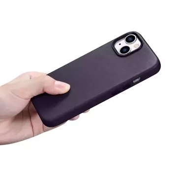 Etui na telefon iCarer Case Leather z naturalnej skóry do iPhone 14 Plus ciemnofioletowy (kompatybilne z MagSafe)