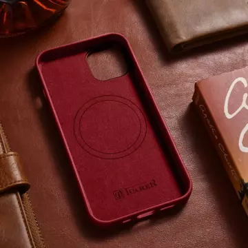 Etui na telefon iCarer Case Leather z naturalnej skóry do iPhone 14 Plus czerwony (kompatybilne z MagSafe)