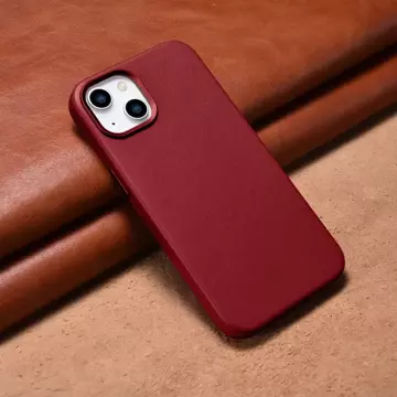 Etui na telefon iCarer Case Leather z naturalnej skóry do iPhone 14 Plus czerwony (kompatybilne z MagSafe)