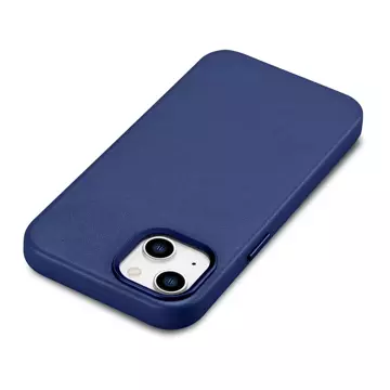 Etui na telefon iCarer Case Leather z naturalnej skóry do iPhone 14 Plus niebieski (kompatybilne z MagSafe)