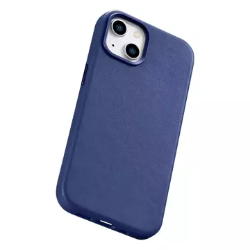 Etui na telefon iCarer Case Leather z naturalnej skóry do iPhone 14 Plus niebieski (kompatybilne z MagSafe)