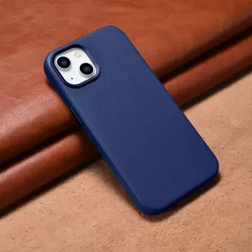 Etui na telefon iCarer Case Leather z naturalnej skóry do iPhone 14 Plus niebieski (kompatybilne z MagSafe)