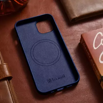 Etui na telefon iCarer Case Leather z naturalnej skóry do iPhone 14 Plus niebieski (kompatybilne z MagSafe)