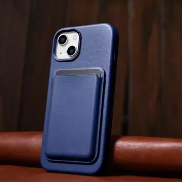 Etui na telefon iCarer Case Leather z naturalnej skóry do iPhone 14 Plus niebieski (kompatybilne z MagSafe)