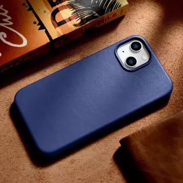 Etui na telefon iCarer Case Leather z naturalnej skóry do iPhone 14 Plus niebieski (kompatybilne z MagSafe)