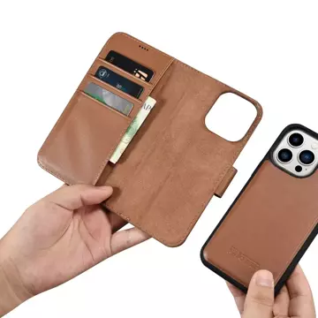 Etui na telefon iCarer Wallet Case 2in1 do  iPhone 14 Pro Max skórzany pokrowiec z klapką Anti-RFID brązowy