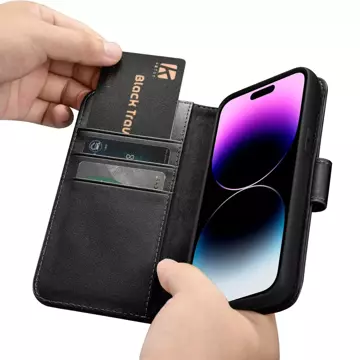 Etui na telefon iCarer Wallet Case 2in1 do iPhone 14 Pro Max skórzany pokrowiec z klapką Anti-RFID czarny