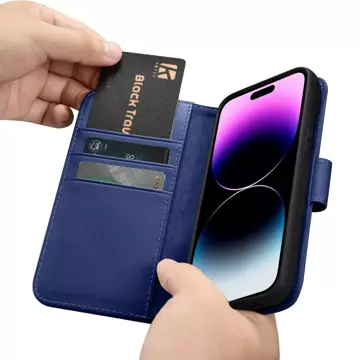 Etui na telefon iCarerWallet Case 2in1 do iPhone 14 Pro Max skórzany pokrowiec z klapką Anti-RFID