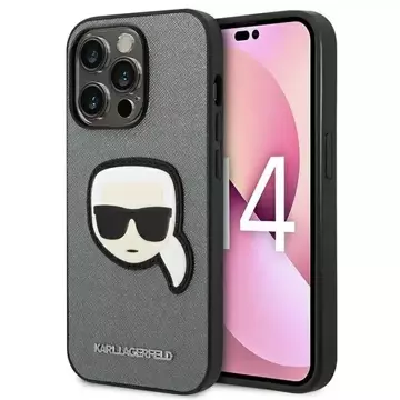 Etui ochronne na telefon Karl Lagerfeld KLHCP14LSAPKHG do Apple iPhone 14 Pro 6,1" srebrny/silver hardcase Saffiano Karl`s Head Patch