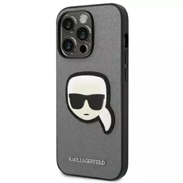 Etui ochronne na telefon Karl Lagerfeld KLHCP14LSAPKHG do Apple iPhone 14 Pro 6,1" srebrny/silver hardcase Saffiano Karl`s Head Patch