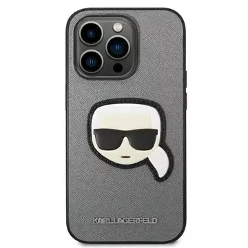 Etui ochronne na telefon Karl Lagerfeld KLHCP14LSAPKHG do Apple iPhone 14 Pro 6,1" srebrny/silver hardcase Saffiano Karl`s Head Patch