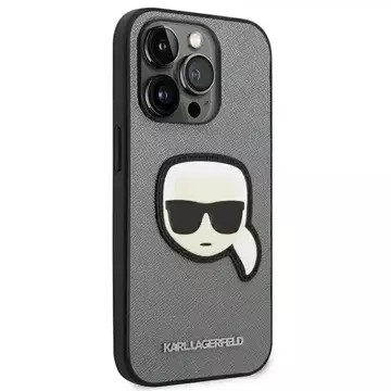 Etui ochronne na telefon Karl Lagerfeld KLHCP14LSAPKHG do Apple iPhone 14 Pro 6,1" srebrny/silver hardcase Saffiano Karl`s Head Patch