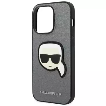 Etui ochronne na telefon Karl Lagerfeld KLHCP14LSAPKHG do Apple iPhone 14 Pro 6,1" srebrny/silver hardcase Saffiano Karl`s Head Patch