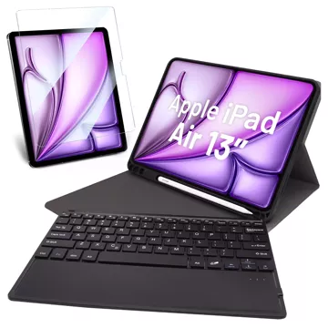 Etui ochronne z klawiaturą Alogy Keyboard case z miejscem na rysik klawiatura bezprzewodowa do Apple iPad Air 13" czarne  + Szkło