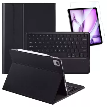 Etui ochronne z klawiaturą Alogy Keyboard case z miejscem na rysik klawiatura bezprzewodowa do Apple iPad Air 13" czarne  + Szkło