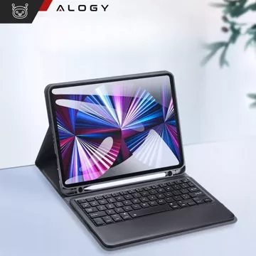 Etui ochronne z klawiaturą Alogy Keyboard case z miejscem na rysik klawiatura bezprzewodowa do Apple iPad Air 13" czarne  + Szkło