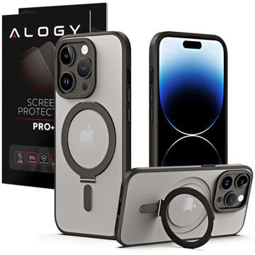Etui pancerne Alogy Stand Ring Case obudowa ochronna na telefon do MagSafe do Apple iPhone 14 Pro Max Czarne + Szkło