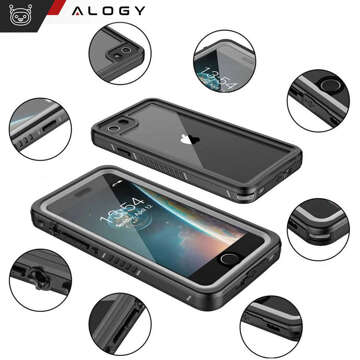 Etui wodoodporne do Apple iPhone 7/8/SE 2022/2020 360 Alogy Pancerne Armor IP68 ze smyczką Czarne