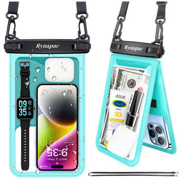 Etui wodoodporne wodoszczelne 2w1 Double Waterproof Bag Podwójny pokrowiec na telefon 6.7" IPX8 przezroczyste okienko Miętowy