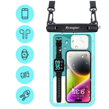 Etui wodoodporne wodoszczelne 2w1 Double Waterproof Bag Podwójny pokrowiec na telefon 6.7" IPX8 przezroczyste okienko Miętowy