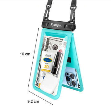 Etui wodoodporne wodoszczelne 2w1 Double Waterproof Bag Podwójny pokrowiec na telefon 6.7" IPX8 przezroczyste okienko Miętowy