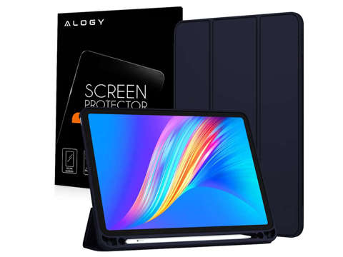 Etui z klapką obudowa Alogy Smart Case Pencil do iPad Pro 12.9 2021 Granatowy + Szkło