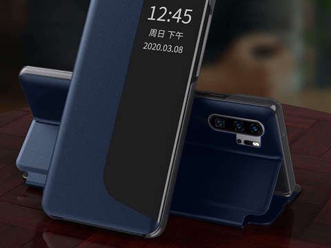 Etui z klapką portfel Alogy skórzane Smart View Cover do Huawei P30 Pro Granatowe