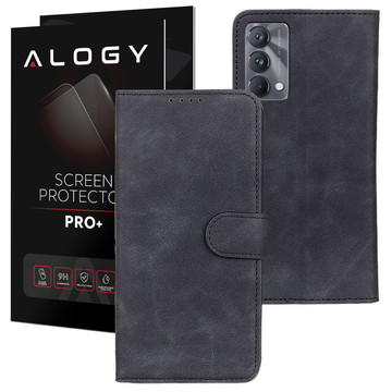 Etui zamykane z klapką portfel Alogy magnetyczne skóra do Realme GT Master Edition Global Czarne + Szkło