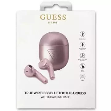 Guess Słuchawki bezprzewodowe Bluetooth TWS + stacja dokująca purpurowy Triangle Logo