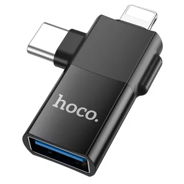 HOCO Adapter OTG Typ C (Męski) / Lightning (Męski) Do USB A (Żeński) 2w1 UA17 Czarny