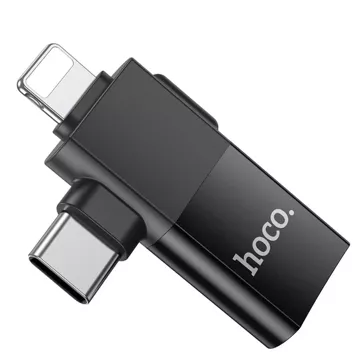 HOCO Adapter OTG Typ C (Męski) / Lightning (Męski) Do USB A (Żeński) 2w1 UA17 Czarny