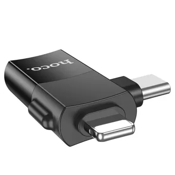 HOCO Adapter OTG Typ C (Męski) / Lightning (Męski) Do USB A (Żeński) 2w1 UA17 Czarny