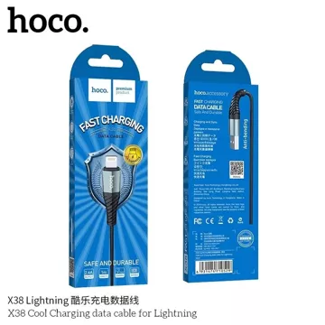 HOCO Kabel USB-A do Lightning X38 1 m Czarny 2,4A Wytrzymały TPE