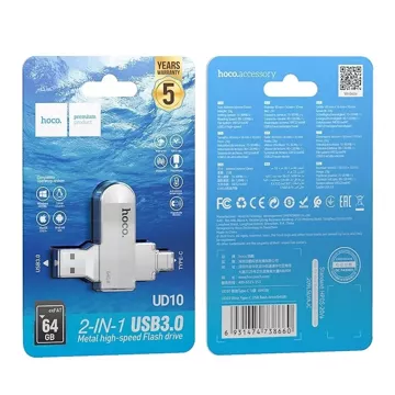 HOCO Pendrive USB A + Typ C UD10 64GB USB 3.0 Rotacyjny, Szeroka Kompatybilność