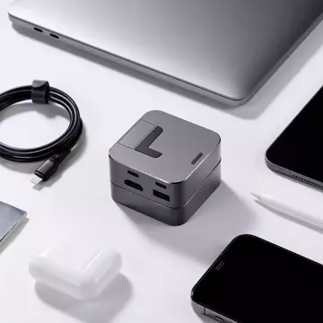 Joyroom podstawka wielofunkcyjny HUB USB Typ C - USB 3.0 / RJ45 / HDMI / USB Typ C / Thunderbolt do MacBook Pro szary (S-H121 Gray)