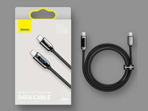 Kabel 1m Baseus przewód USB-C Type C z miernikiem prądu PD 5A 100W Black