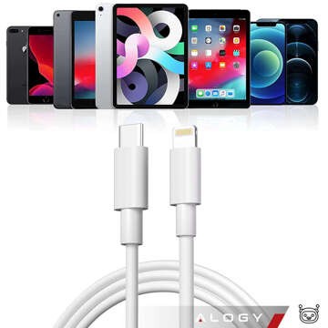 Kabel 1m USB-C do Ładowarka Lightning Alogy Fast Charge przewód do ładowania iPhone 12 13 14 20W biały 