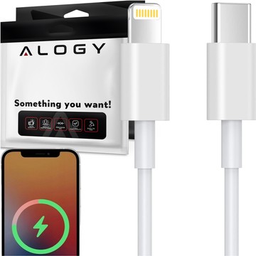 Kabel 1m USB-C do Ładowarka Lightning Alogy Fast Charge przewód do ładowania iPhone 12 13 14 20W biały 