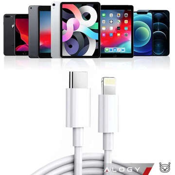 Kabel 2m USB-C do Lightning Alogy Fast Charge przewód do ładowania iPhone 20W biały 