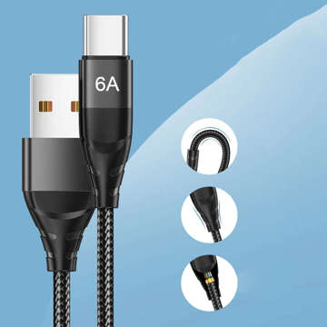 Kabel Alogy przewód USB-A do USB-C Type C 6A 1m Czarny