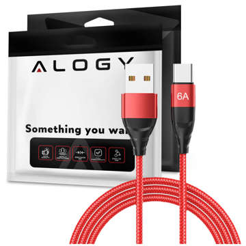 Kabel Alogy przewód USB-A do USB-C Type C 6A 1m Czerwony + Organizer