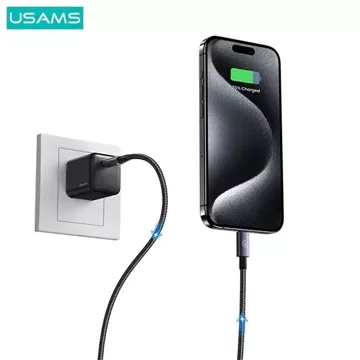 Kabel USAMS US-SJ678 USB-C do USB-C 0,25m, 60W, nylonowy oplot, czarny