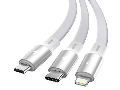 Kabel USB 3w1 Baseus Bright Mirror, micro USB / Lightning / USB-C Biały