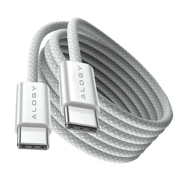 Kabel USB-C typ C mocny szybki 60W PD 1M do iPhone 15/Pro/Max iPad MacBook nylonowy przewód Alogy Biały