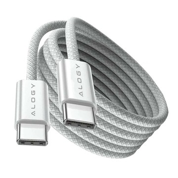 Kabel USB-C typ C mocny szybki PD 2M do iPhone 15 Alogy nylonowy przewód Biały